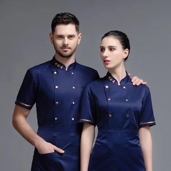 

Men Women Chef Waiter Uniform Short Sleeve Double Breasted Kitchen Food Service Catering Restaurant Cook Tops Chef Jackets