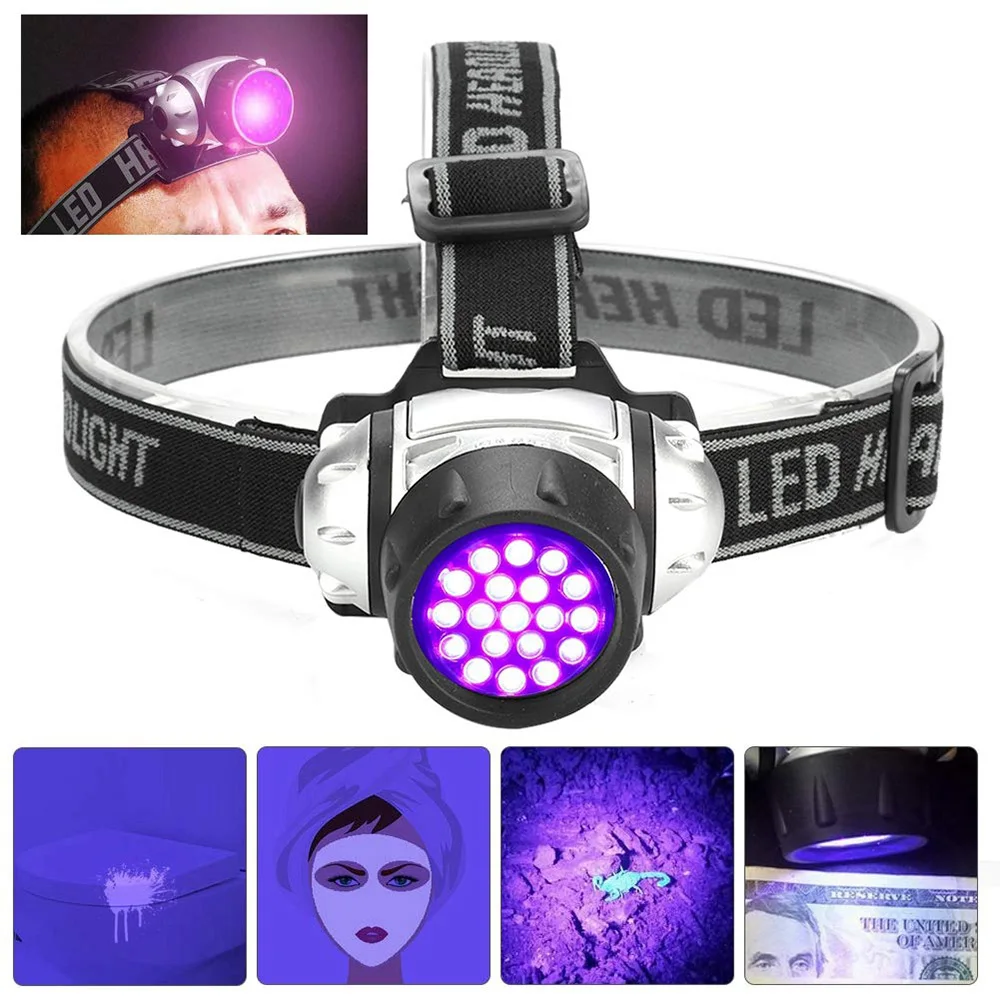 

395nm UV LED Headlamp Ultraviolet Purple Headlights Flashlight Camping Hunting Head Torch Light Lamp for Searching Fishing
