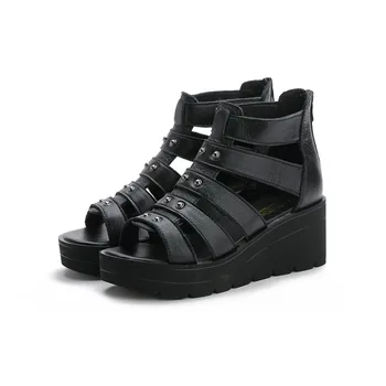 

waterproof platform heel women's sandals thick bottom bottom top layer real cowhide fish mouth women's