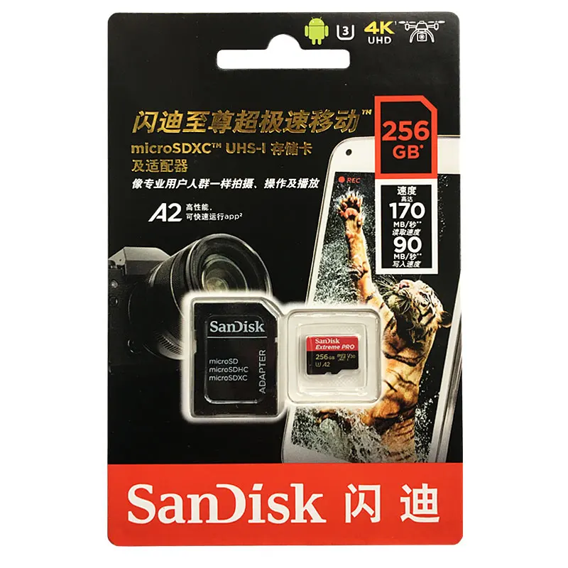 sandisk Extreme Pro Micro SD Card до 170 МБ/с. A2 V30 U3 256 ГБ 128 Гб 64 ГБ Памяти SDXC с UHS-I TF карты Поддержка видео в формате 4K UHD