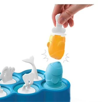 

Food grade silicone popsicle mold with 6 different fish shape drip-guards for kid Easy-release Unique and Fun ice pops maker kit