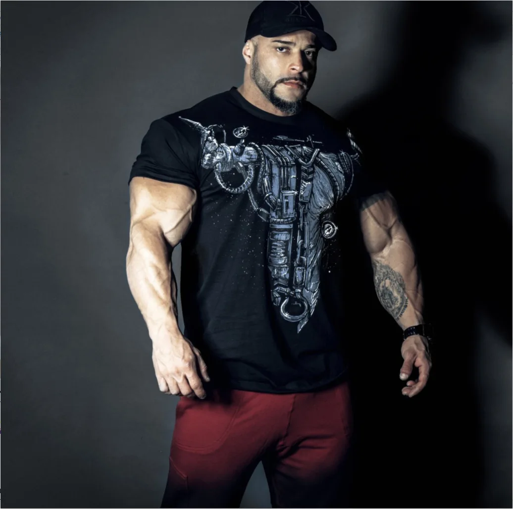 Muscle Brother Фитнес короткий рукав мужской топ Таурен Фитнес костюм из чистого хлопка свободное-Fit вырез лодочкой Повседневная рубашка a