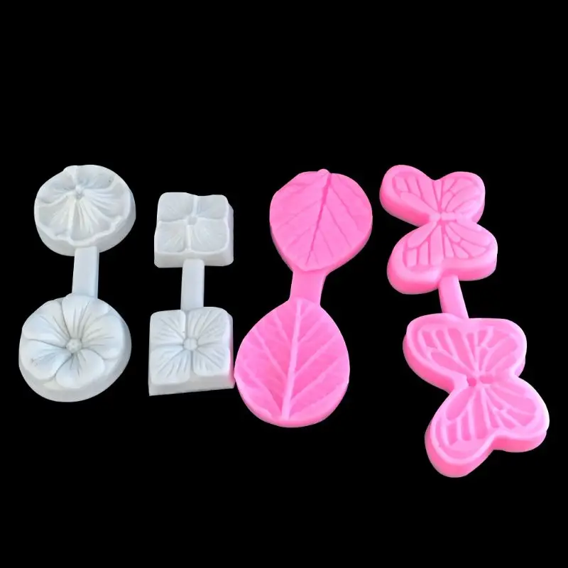 Set Set of 4 3D Butterfly Embosser Flower leaf veiner mould embossing cake Fondant silicone mold for cupcake decorating topper
