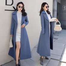 Осень и зима новая Длинная ветровка выше колена Женская куртка с большим отворотом стройная стройнящая Женская куртка