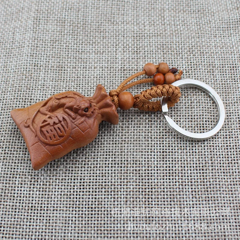 18 Stall Hot Selling 10 Yuan Model Boutique Stereo Carving Jujube Car Key Ring Wholesale Safe Trip Lucky Bag