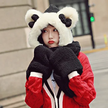 

Women Plush Hat Plush With Gloves 3 In 1 Thick Sweat Absorb Cute Washable Soft Warm Scarve Winter Accessories