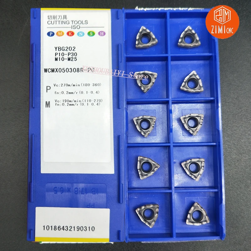 10 шт. WCMX050308R-PG YBG202 твердосплавная вставка U дрель вставка токарный станок с ЧПУ Режущий инструмент токарный инструмент
