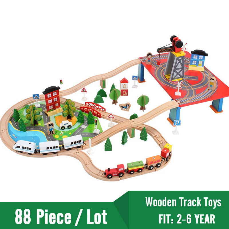 

Wooden Railway Track Building Block Toys Children's Birthday Assembly Toys Set Tasteless Beech Compatible With Thoma Train&Car