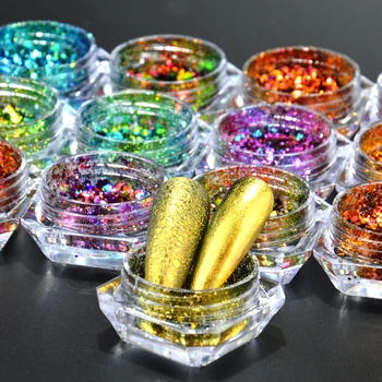 

1 box Chameleon Nail Sequins Glitter holographic powder Dust Dazzling Transparent Manicure Nail Art Glitter Sheet Decorations