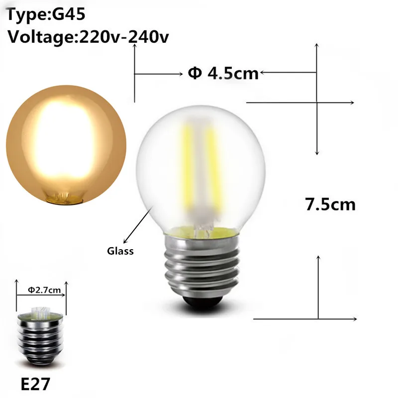2 Вт, 4 Вт, 6 Вт, E27 E14 светодиодный лампы G45 C35 T45 лампа светильник 220v переменного тока небольшой светильник s украшения, хрустальные люстры светильник источник - Испускаемый цвет: F G45 220v E27