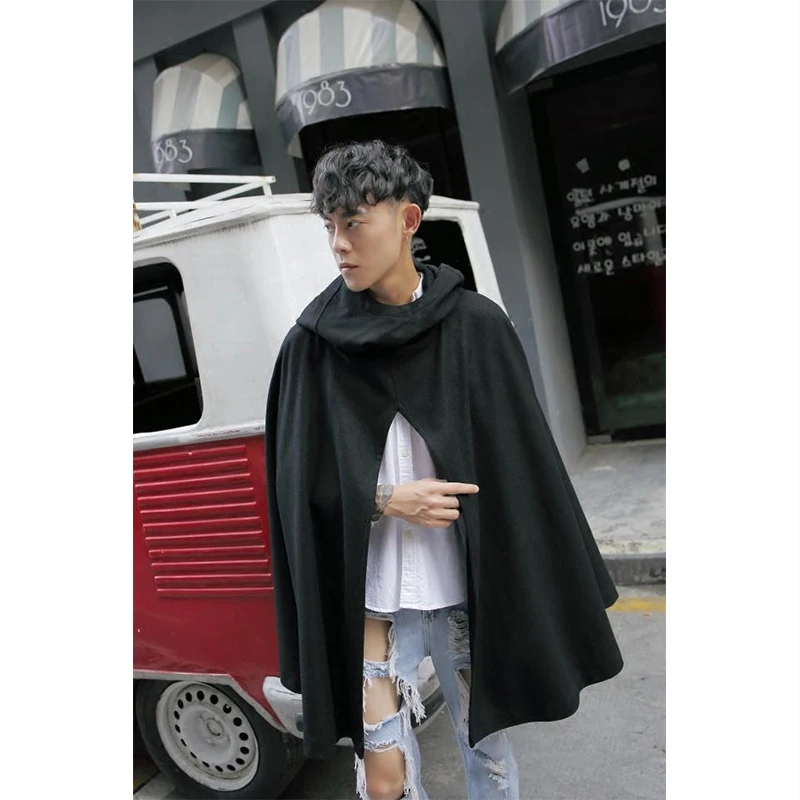 Winter Hooded woollen coat medium-length loose-fitting plaid coat men's cloak cloak cloak men's coat Winter Hooded woollen coat medium-length loose-fitting plaid coat men's cloak cloak cloak men's coat