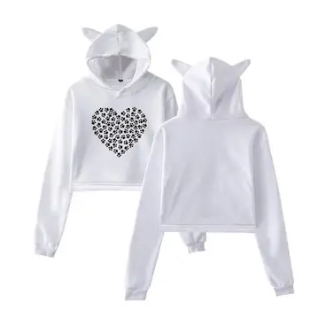 

Paw Letters Print Hoodies For Women Short Cat Ear Hoodies Femmes Tops Clothings Loose 2019 Casual Creative