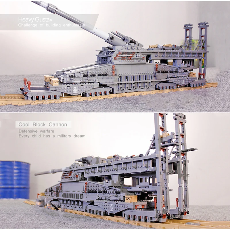 3846PCS German Gustav Railway Gun Dora Model Building Blocks MOC Military Heavy Tank Soldier Bricks For Children Toys Gifts Boys | Игрушки и