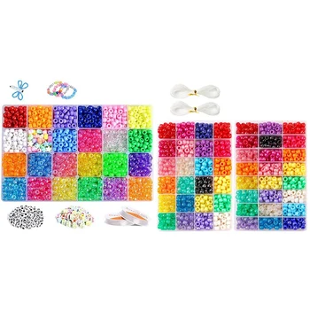 

1,900 Pcs 9mm Pony Beads Set in 24 Colors with Elastic String & 3640Pcs Pony Beads Kit and 2 Rolls Elastic String