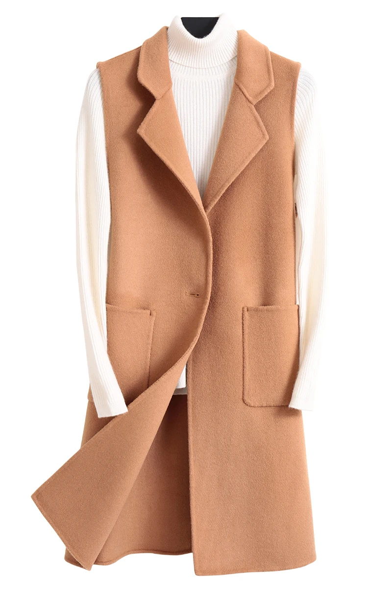 Wool Vest for Woman New Mid Long Overcoat Double Side Cashmere Waistcoat Hand Made Female Winter Clothing