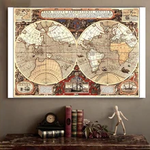 140*100cm The Vintage Map Non-woven Canvas Painting Decorative Wall Art Poster Living Room Home Decor School Supplies