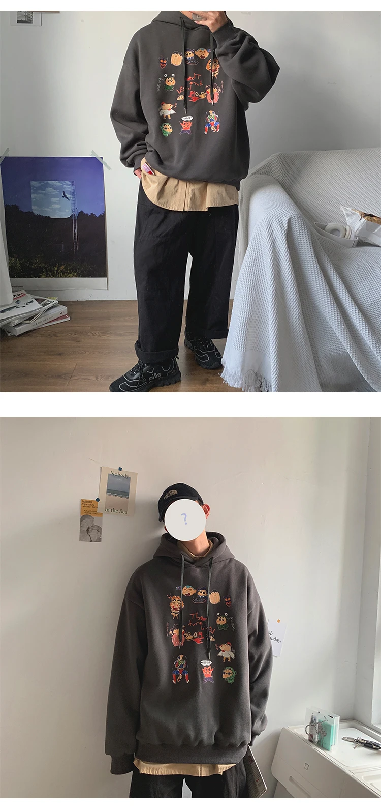 Осенняя новинка, хлопковая толстовка с капюшоном, мужская мода, принт с героями мультфильмов, Повседневная Толстовка с капюшоном, Мужская Уличная одежда, свободная толстовка в стиле хип-хоп для мужчин