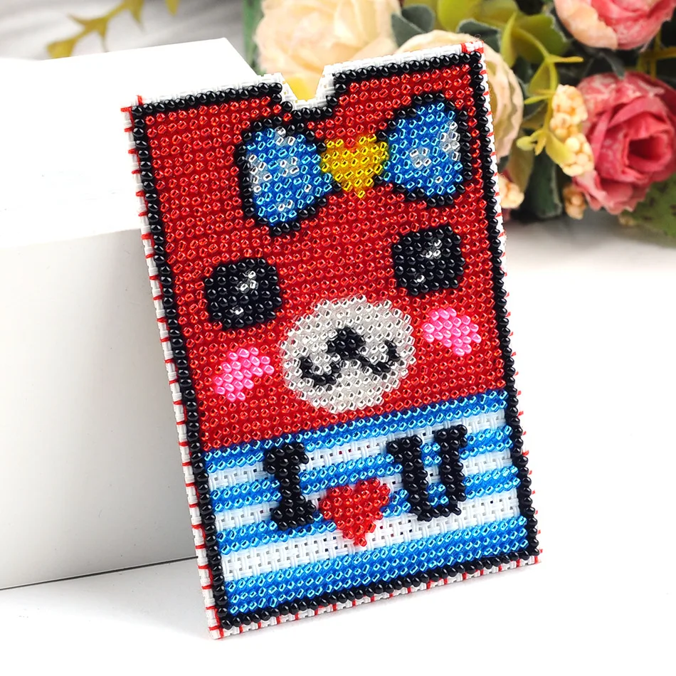 Beaded Printing Double Sided Embroidery Cross Stitch Card Cover Card Bag Double Color Bear Small Grid Color Beaded Embroidery Beaded Cross Stitch Aliexpress