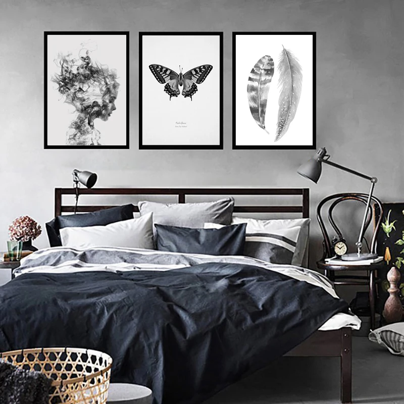 Nordic-Poster-Black-And-White-Pictures-Feather-Paintings-Butterfly-Art-Print-Abstract-Posters-And-Prints-Living (1)