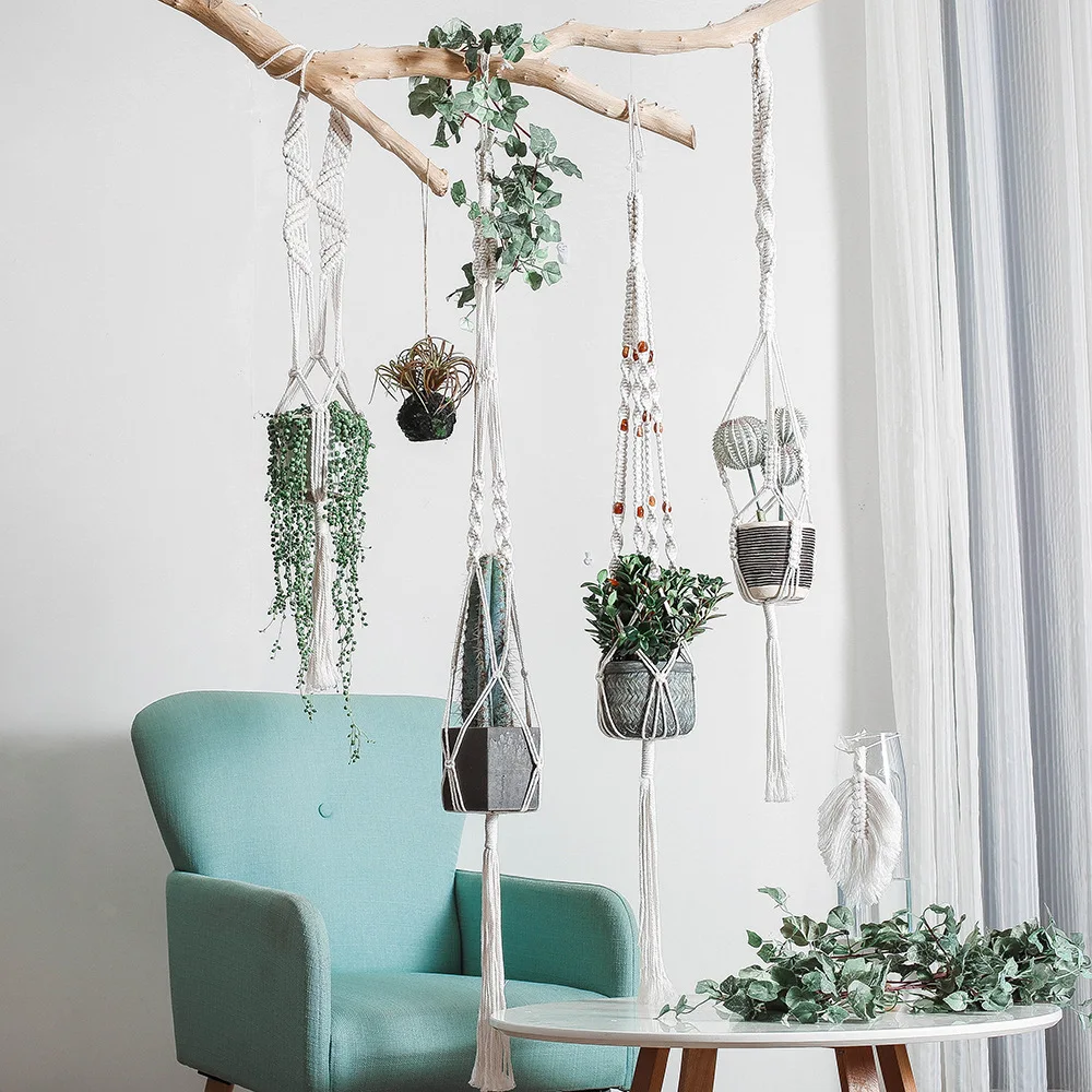 2 шт Подвеска для растений из макраме и цветочный горшок дома улицы подвесной