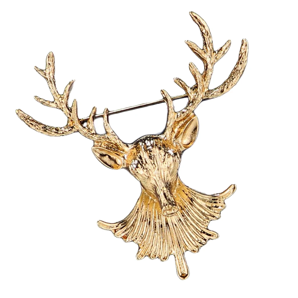 Fashion Vintage Deer Reindeer Brooch Collar Pin Jewelry Gift for Christmas Silver Gold