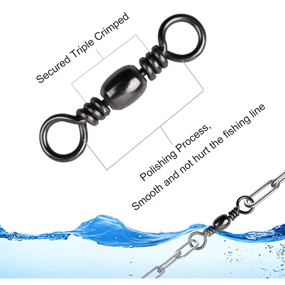 High Strength Fishing Barrel Swivel Stainless Steel Fishing Swivels Barrel Solid Ring with Black Coated Fishing Line Connector for Seawater Freshwater Fishing 44Lb-165Lb