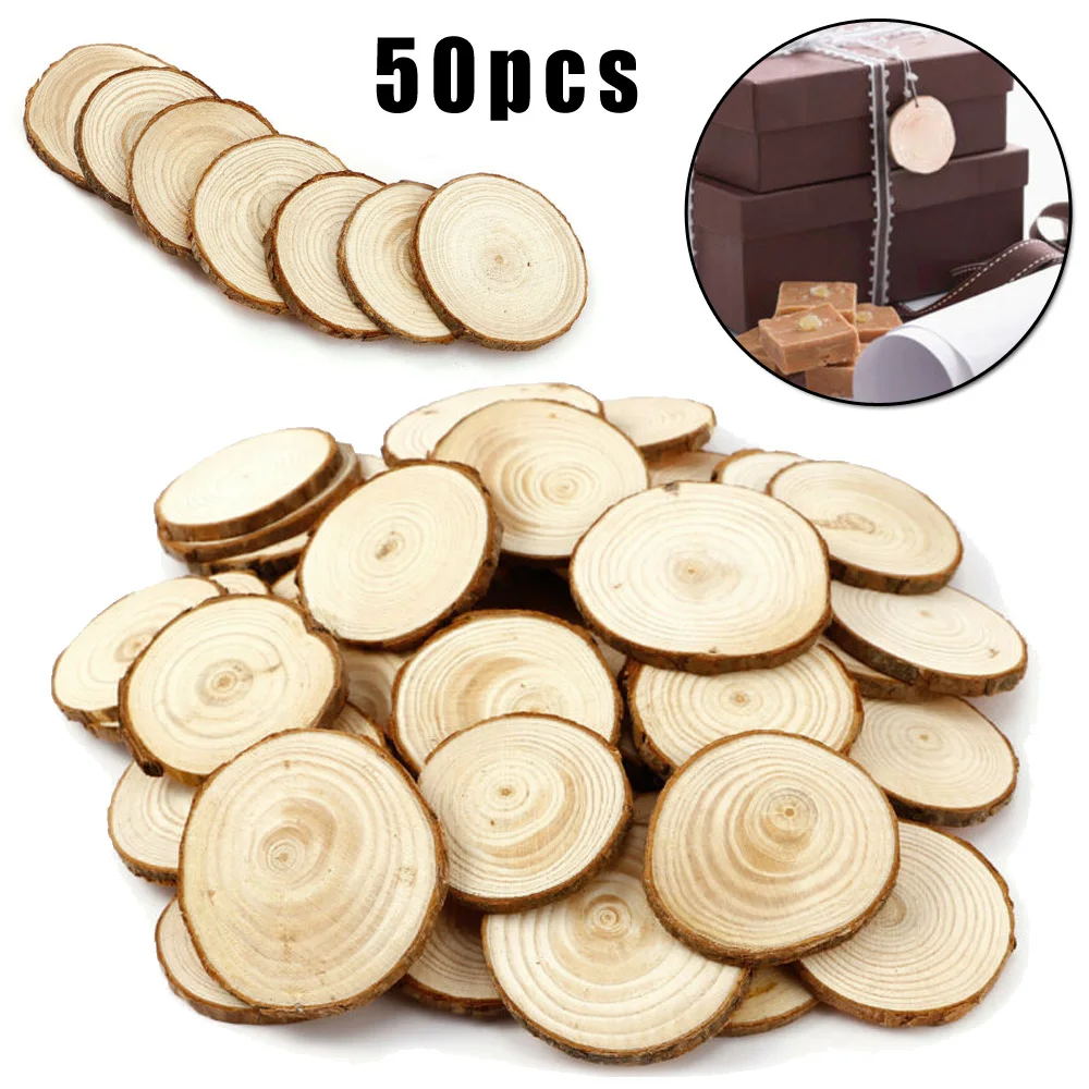 50pcs Wood Slices 5-6cm Wooden Craft Log Slices Set Natural Tree Bark Round Shape DIY Painting Crafts