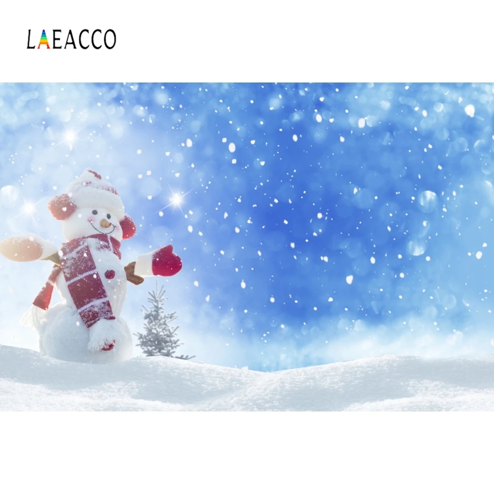 Laeacco голубое небо белый снег Снеговик светильник боке фотографии фоны зимние