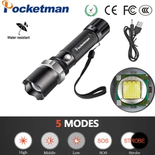 6000 Lums Ultra Bright LED Tactical Flashlight USB led torch XM-T6 Zoomable 5 Modes Power Tips Bicycle Light 18650 Rechargeable