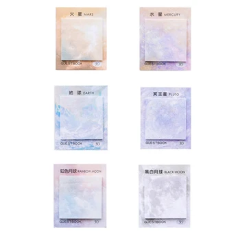 

6 Pcs Planet Painting Sticky Note Set Rainbow Color Moon Earth Memo & Gradient Color Self-Adhesive Memo Pad Sticky Notes