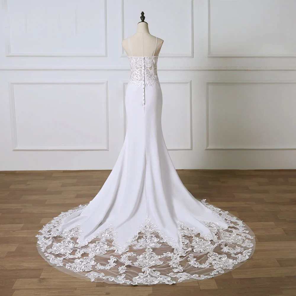 Vivian's bridal элегантное кружевное свадебное платье с аппликациеми пикантные тонкие бретельки с открытой спиной со шлейфом, мягкое атласное свадебное платье