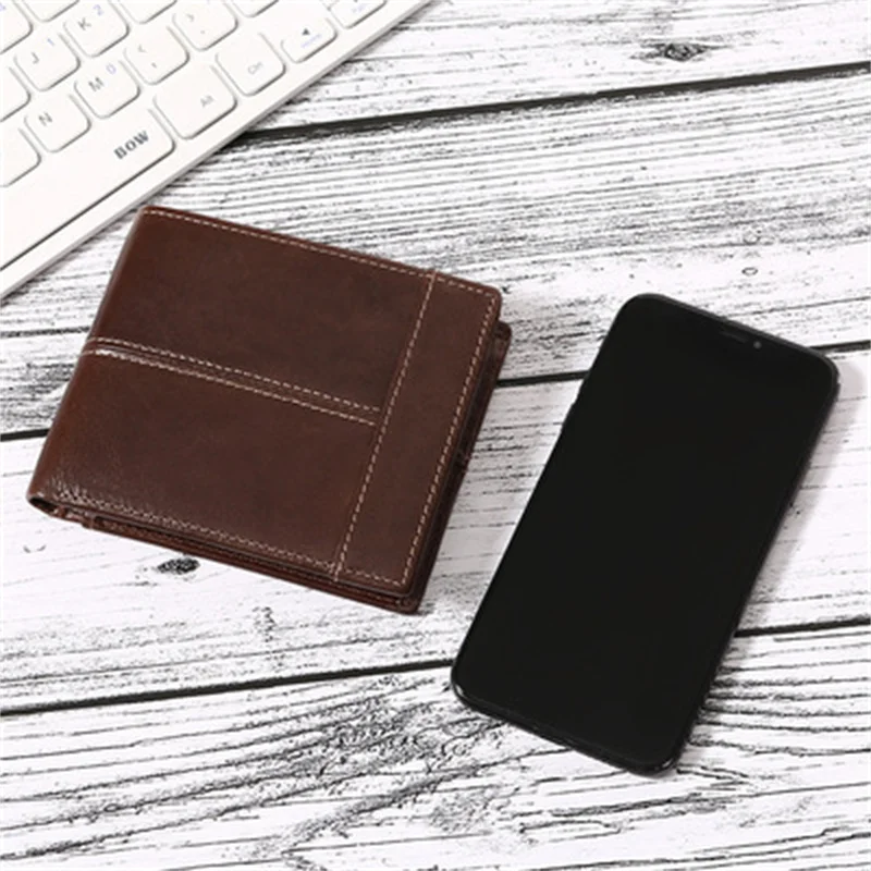 

Men's Short Wallet RFID Blocking Purse Vintage Cow Leather Wallet ID Credit Card Holders With Zip Coin Purse Male Wallet Cartera