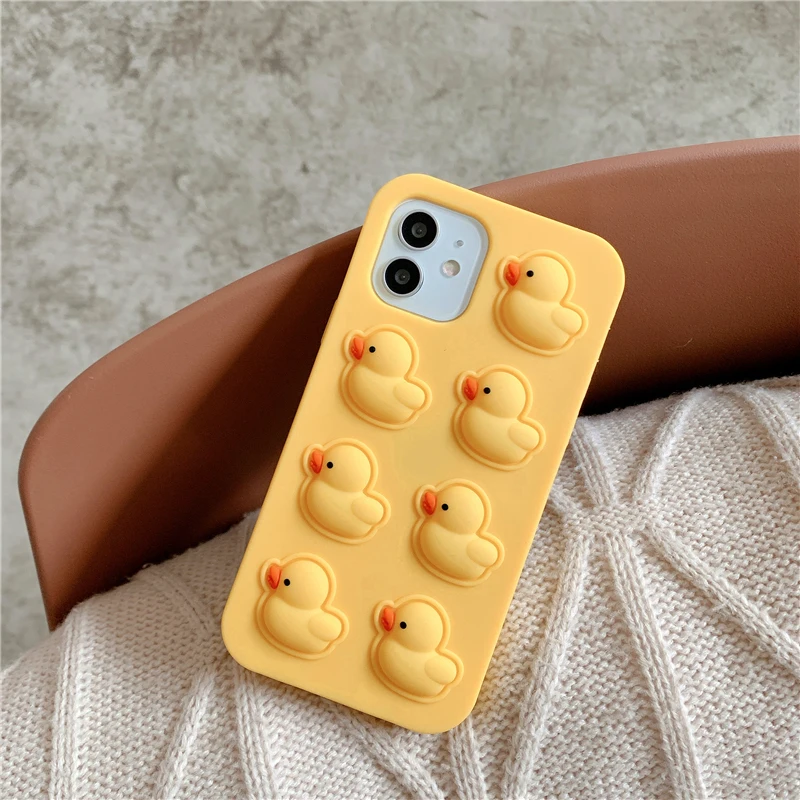 Agrotera Soft Silicone Case Cover for iPhone 7 8 Plus X XS XR 11 Pro Max SE 2020 12 Pop it Fidget Toys Rubber Yellow Duck