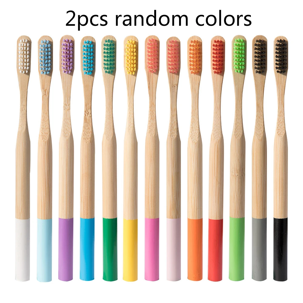 2pcs random 2 шт экологическая зубная щетка с бамбуковым углем для ухода за полостью рта для чистки зубов, эко щетки со средней мягкой щетиной - Цвет: 2pcs random