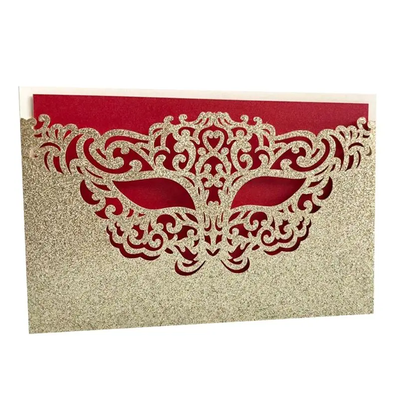  25pcs 25pcs Gold Glitter Wedding Invitation Cards Laser Cut Party Invitations with Red Kraft Card I - 4.00036E+12
