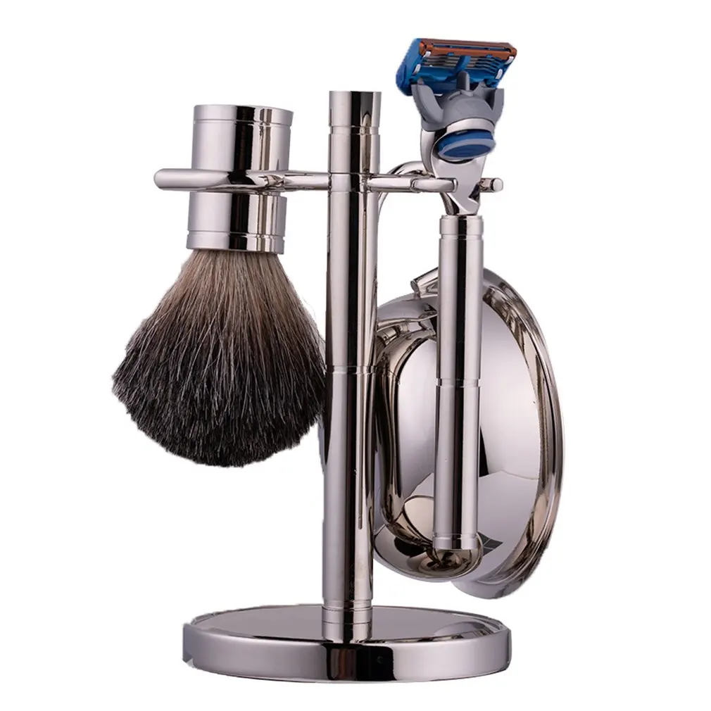 

36657 Men's Retro Manual Razor Set Razor Shaving Brush Shaving Brush Rack Portable For Travel Durable 4 Sets