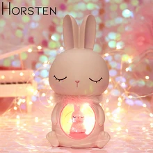 С милым изображением мультяшных кролика светодиодный Ночной светильник смолы Банни животных Ночная лампа Спальня прикроватная лампа для Для детей, подарок на Рождество для малышей