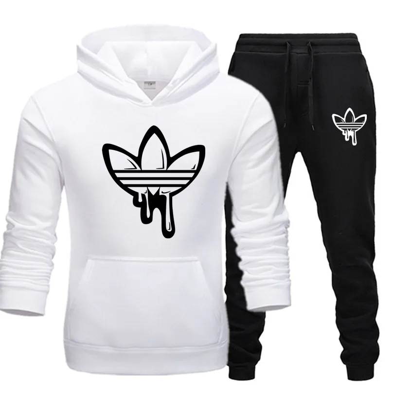 white black84-97 Лидер продаж, брендовые комплекты из двух предметов, модные толстовки с капюшоном, спортивная одежда для мужчин, спортивный костюм, толстовка с капюшоном, осенняя мужская одежда, толстовки+ штаны, мужские комплекты - Цвет: white black84-97