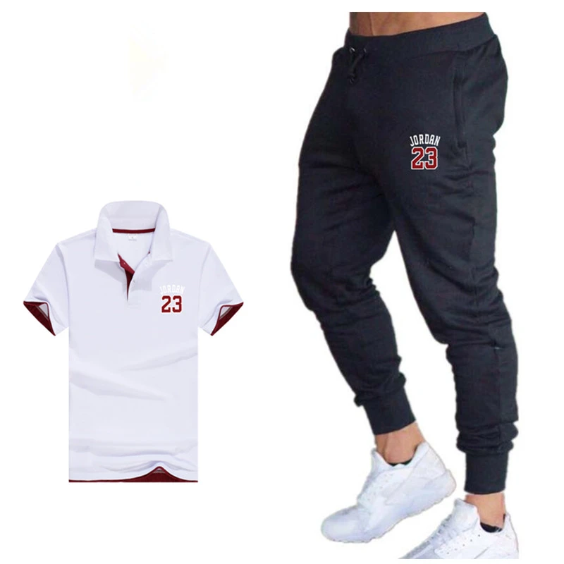 2019 deux pièces ensemble hommes tenue été sport costume polo chemise  survêtement pantalon hommes décontracté jordan 23 t shirt jogging homme  ensemble | AliExpress