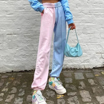 

Color matching Street avant-garde casual pants women 2020 summer hip hop fashion sports casual pants high waist straight pants