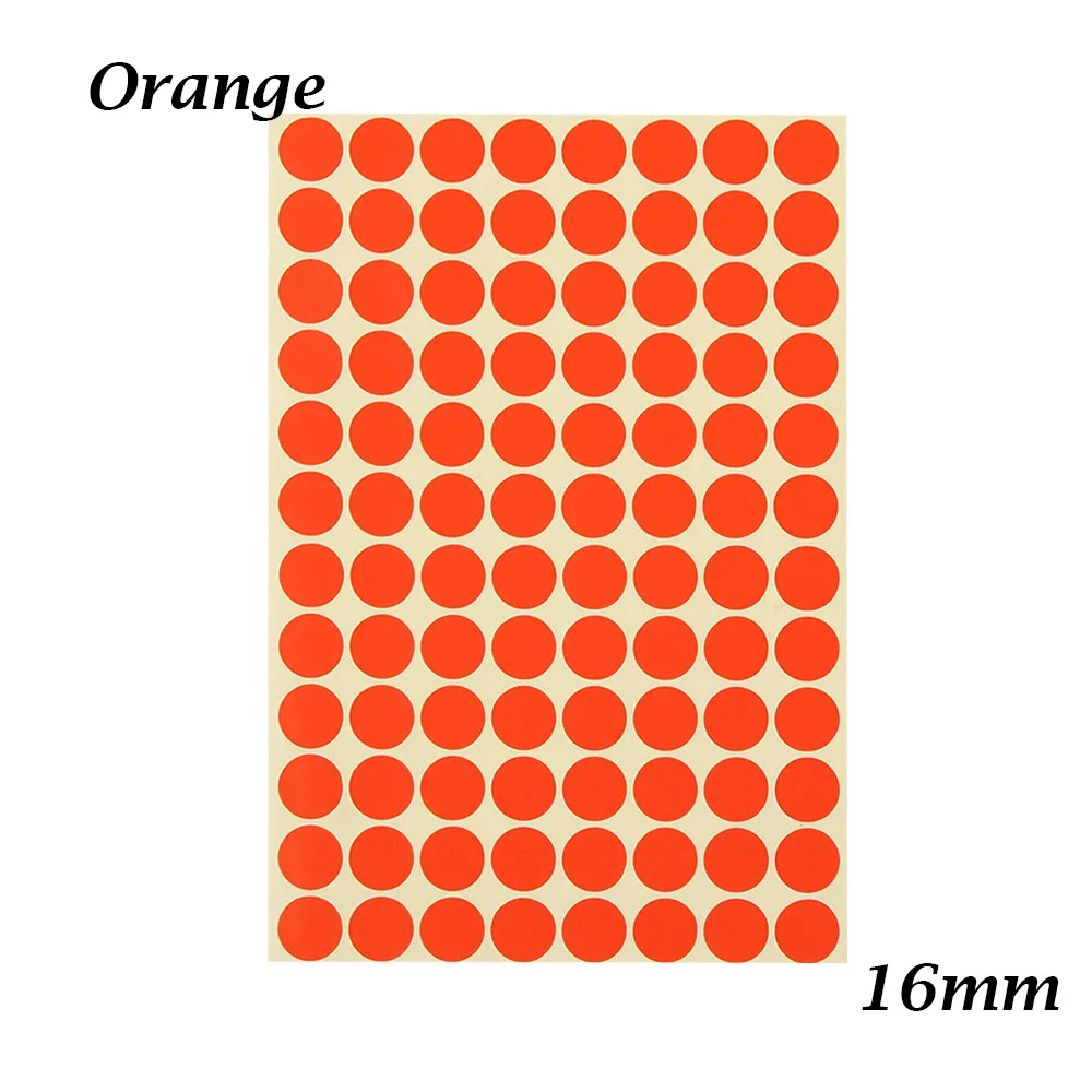 orange 16mm 5 листов, 16 мм, цветные наклейки в горошек, круглые круги в горошек, канцелярские товары, посылка, бумажные клеящиеся наклейки, DIY, вечерние этикетки - Цвет: orange 16mm