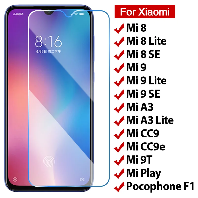 9H защитное закаленное стекло для Xiaomi Mi 9 8 SE 9T Защитное экрана на A3 Lite CC9 CC9E Play Pocophone