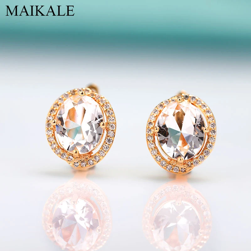 Женские серьги гвоздики из розового золота MAIKALE круглые с кубическим цирконием