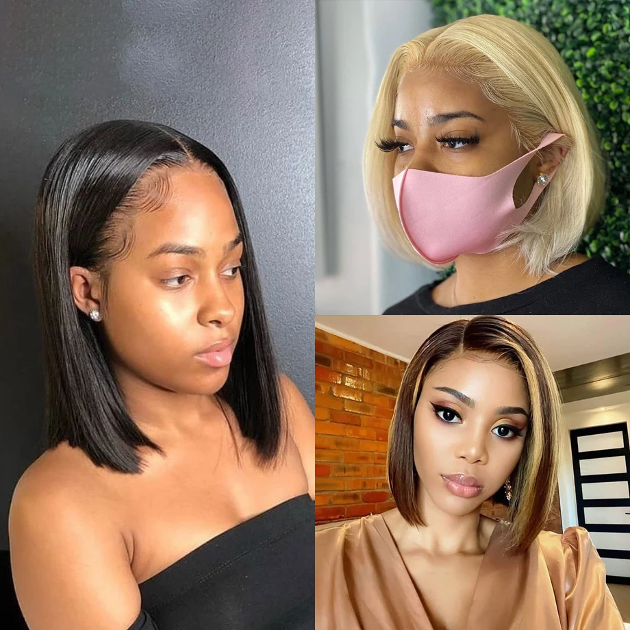 

Honey Blonde Bob Wig Lace Front Human Hair Wigs For Women Colored 613 Lace Frontal Wig Hd Straight Short Bob Highlight Wig