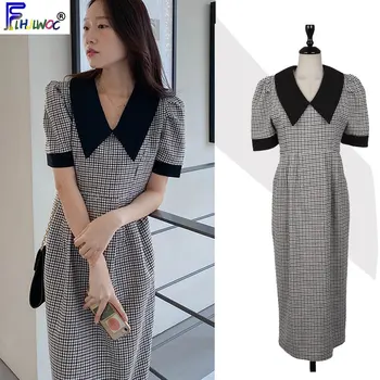 

2020 Spring Summer Dresses Hot Sales Design Korea Style Women Temperament Cute Short Sleeve Date Girl Plaid Dress Long 12517
