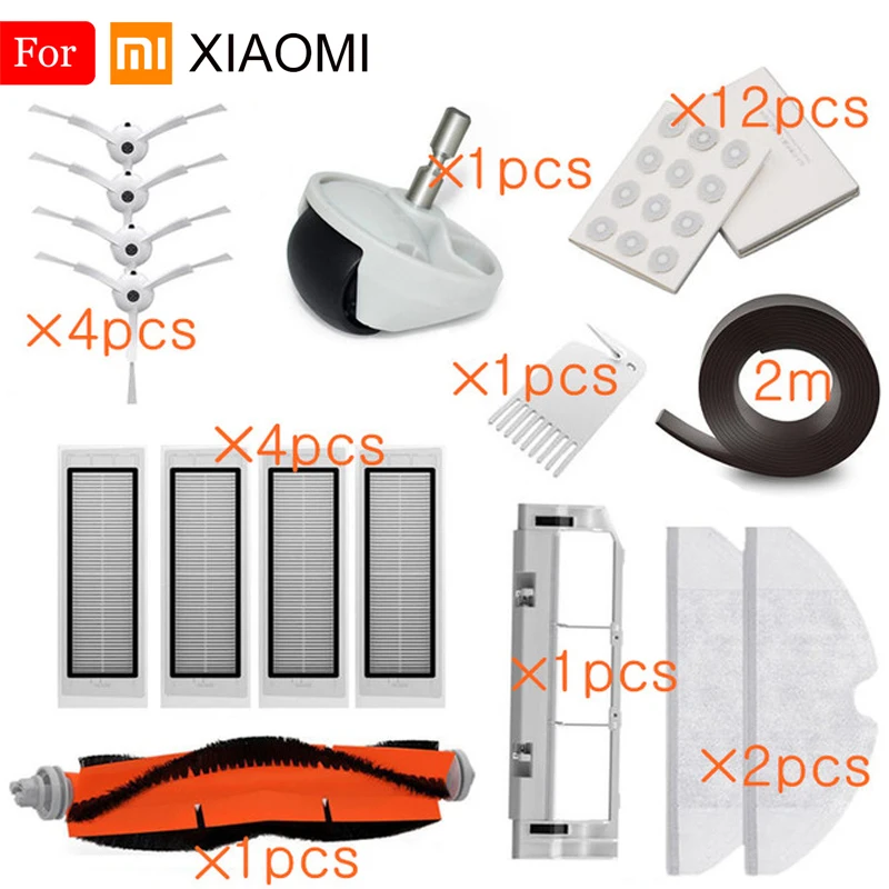 

For Xiaomi Roborock Robot S50 S51 Vacuum Cleaner Spare Parts Kits Mop Cloths Wet Mopping Filter Side Brush Roll Brush Wheel Box