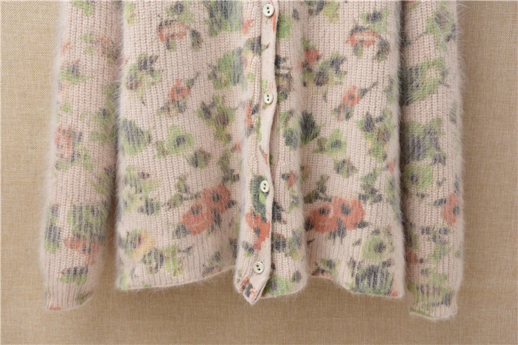 Осенний вязаный Модный женский свитер с принтом, длинный рукав, о-образный вырез, норка, кашемир, на одной пуговице, кардиганы, модное пальто, куртка