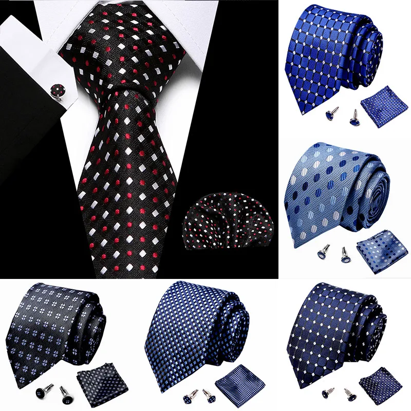 

Classic 7.5cm Handkerchief Cuffink Necktie Set Floral Prink Stripe Ties Jacquard Woven 100% Silk Formal Accessories Wedding