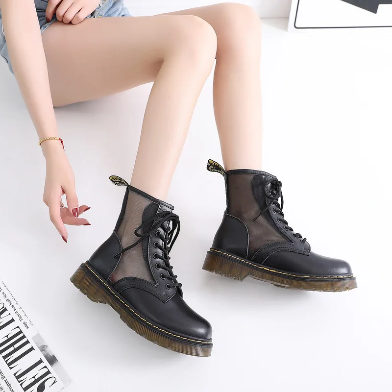 Летняя обувь Короткие ботинки Летние Martin Женские из дышащей сетчатой ткани с