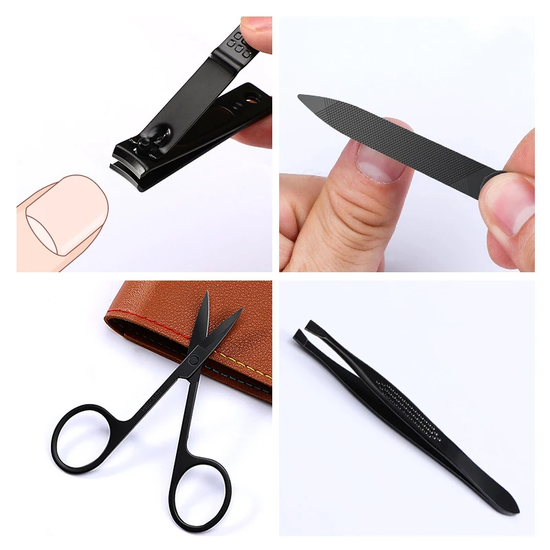 Portable Nail Scissors set Manicure Set Pedicure kit Stainless Steel Nail Clippers Tool Travel Grooming Case image_3